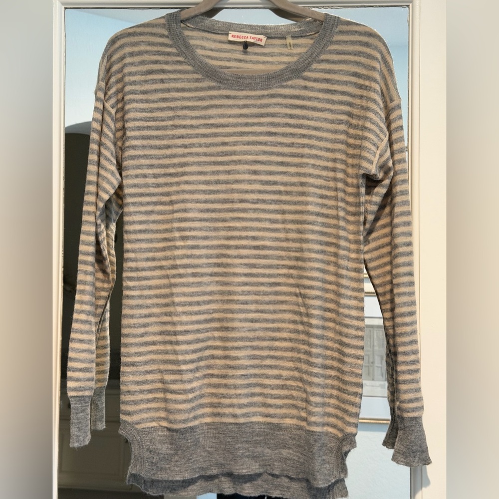 Rebecca Taylor Gray and Cream Striped Sweater